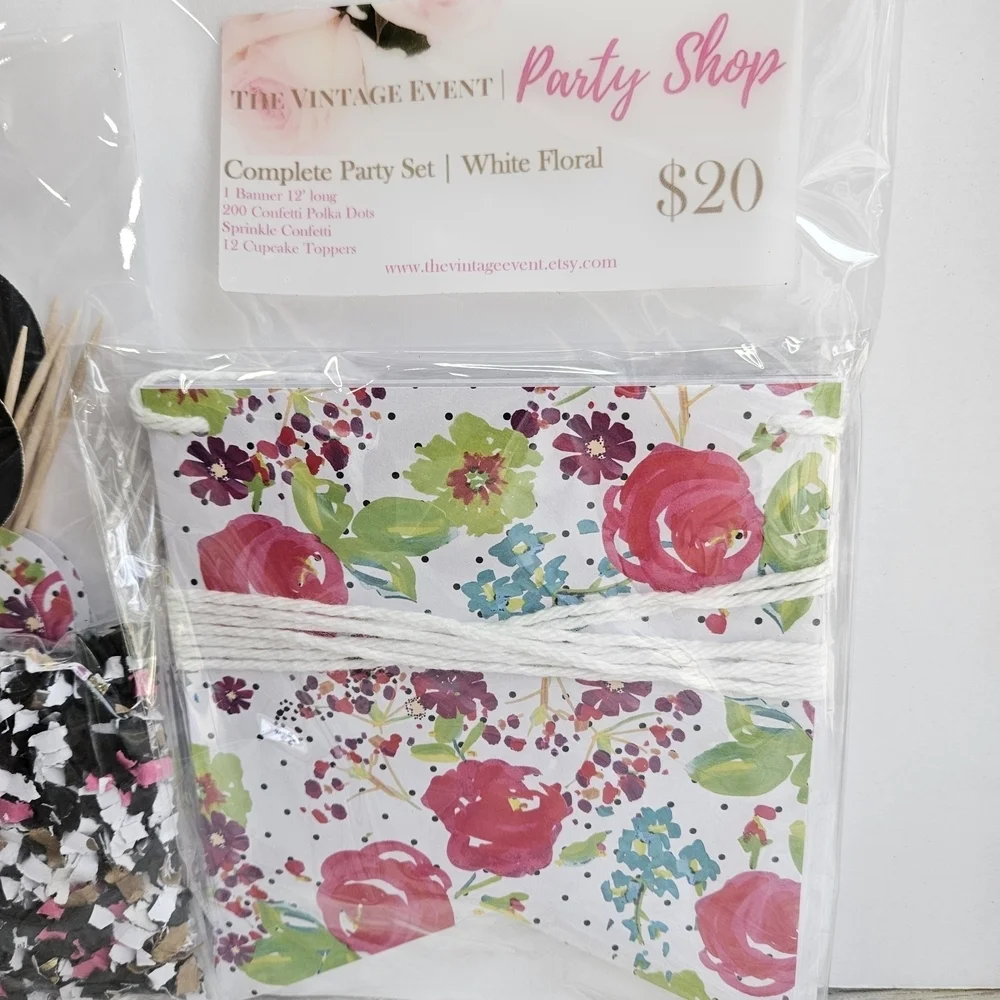 Pink and Black Floral Party Decorations Set